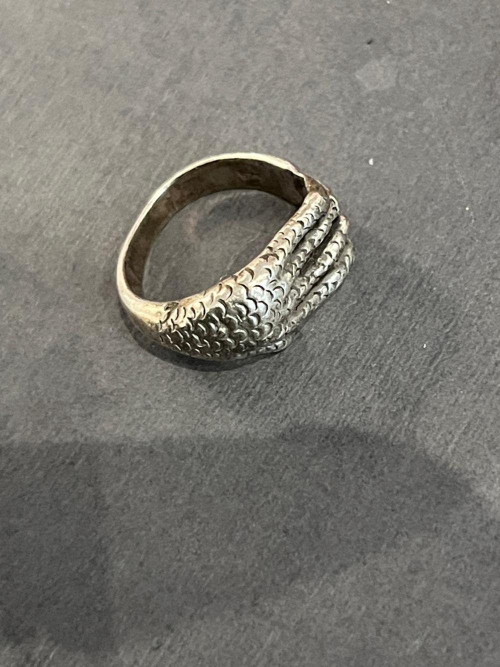 Silver 925 dragon Textured Claw Ring - sz 6, marked